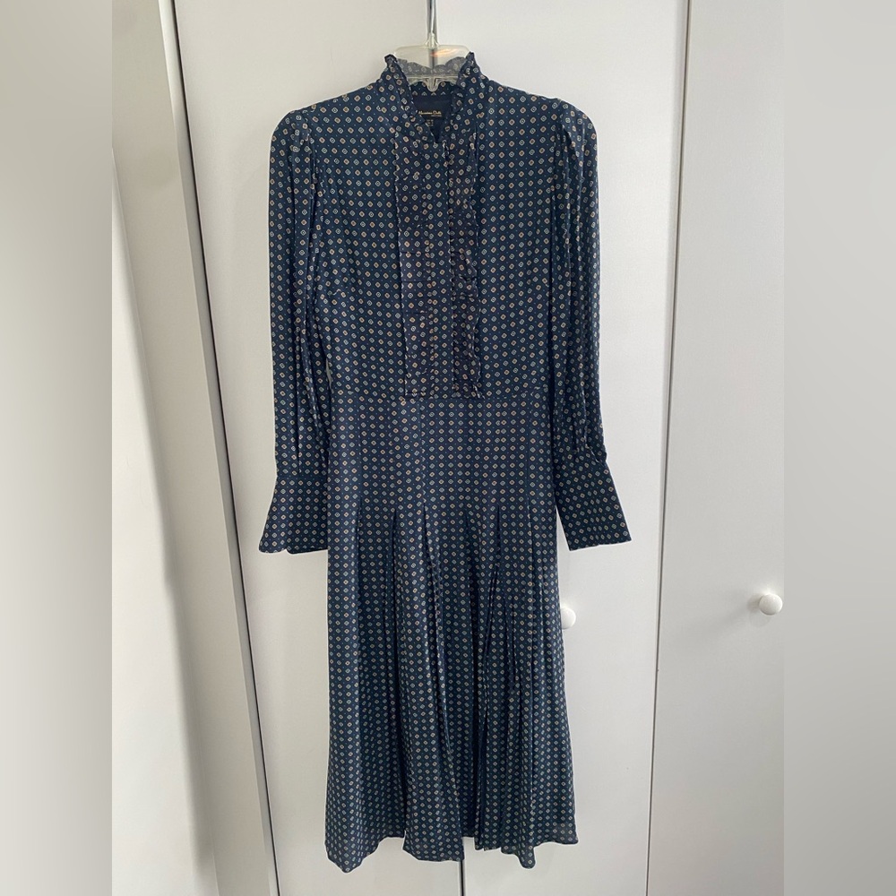 Massimo Dutti Elegant Blue Patterned Women's Dress size 2